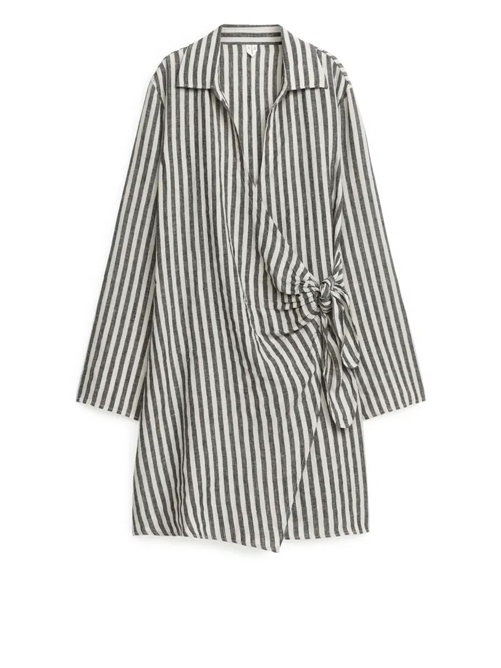 Arket Navy and White Stripe Linen Wrap Dress